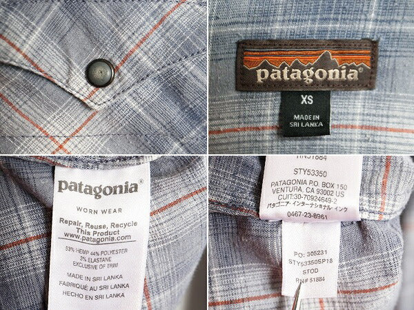 18年製 パタゴニア ウエスタン スナップ シャツ レディース XS Patagonia アウトドア 長袖シャツ チェック ストレッチ ヘンプ ポケット付き