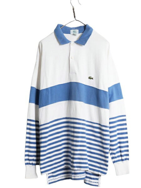 80s 90s ラコステ ボーダー 長袖 ラガーシャツ メンズ XL 古着 80年代 90年代 オールド ヴィンテージ IZOD LACOSTE 長袖シャツ ポロシャツ