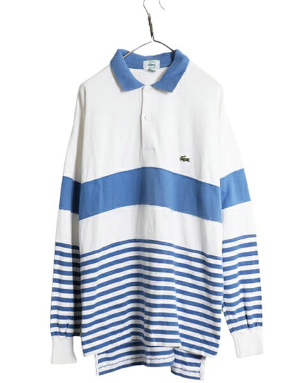 80s 90s ラコステ ボーダー 長袖 ラガーシャツ メンズ XL 古着 80年代 90年代 オールド ヴィンテージ IZOD LACOSTE 長袖シャツ ポロシャツ
