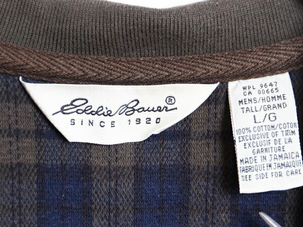 90s エディーバウアー チェック 長袖 ポロシャツ メンズ L 90年代 オールド Eddie Bauer ヘビーウェイト コットン ストレッチ マルチカラー