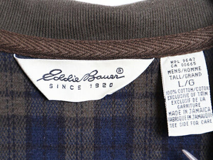 90s エディーバウアー チェック 長袖 ポロシャツ メンズ L 90年代 オールド Eddie Bauer ヘビーウェイト コットン ストレッチ マルチカラー