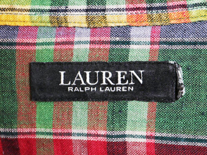 LAUREN ラルフローレン チェック 長袖 シャツ レディース M 程/ 古着 ポロ 長袖シャツ リネン ブラウス 麻 ポケット付き マルチカラー 薄手
