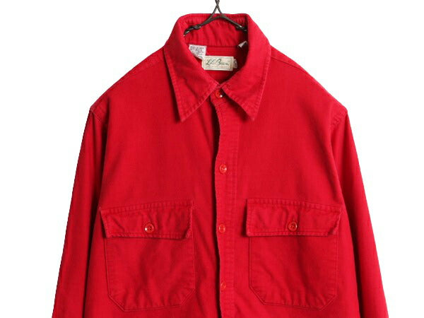 70s 筆記体タグ エルエルビーン コットン シャモア クロス シャツ メンズ S 程 70年代 ヴィンテージ LLBean 長袖シャツ ネルシャツ ネル 赤