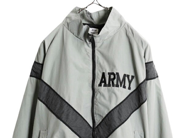 米軍実物 US ARMY ナイロン トレーニング ジャケット メンズ M 程/ 古着 軍物 PFU ミリタリー ブルゾン ジャンパー フルジップ ツートン 灰