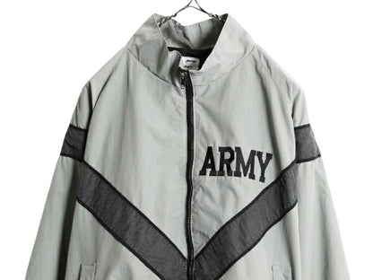 米軍実物 US ARMY ナイロン トレーニング ジャケット メンズ M 程/ 古着 軍物 PFU ミリタリー ブルゾン ジャンパー フルジップ ツートン 灰