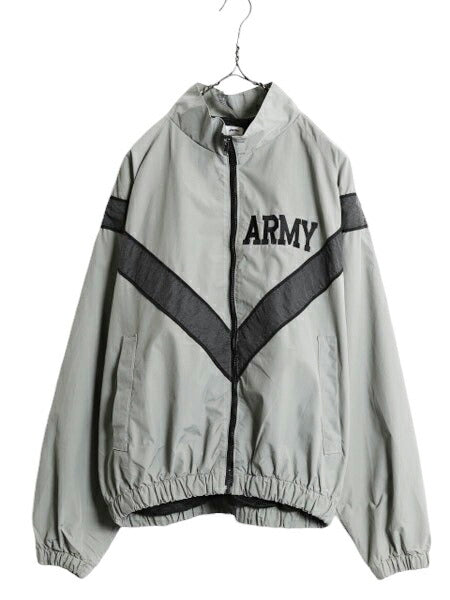 米軍実物 US ARMY ナイロン トレーニング ジャケット メンズ M 程/ 古着 軍物 PFU ミリタリー ブルゾン ジャンパー フルジップ ツートン 灰