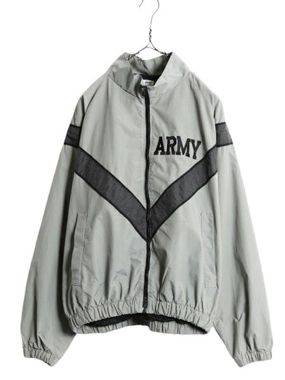 米軍実物 US ARMY ナイロン トレーニング ジャケット メンズ M 程/ 古着 軍物 PFU ミリタリー ブルゾン ジャンパー フルジップ ツートン 灰