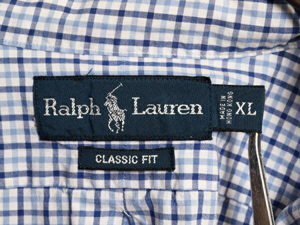90s ラルフローレン チェック 長袖 ボタンダウン シャツ メンズ XL / 古着 90年代 オールド ポロ 長袖シャツ ワイシャツ ワンポイント BD