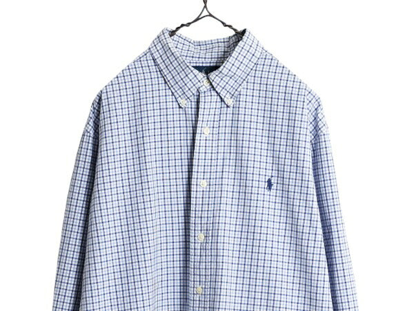 90s ラルフローレン チェック 長袖 ボタンダウン シャツ メンズ XL / 古着 90年代 オールド ポロ 長袖シャツ ワイシャツ ワンポイント BD