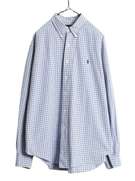90s ラルフローレン チェック 長袖 ボタンダウン シャツ メンズ XL / 古着 90年代 オールド ポロ 長袖シャツ ワイシャツ ワンポイント BD