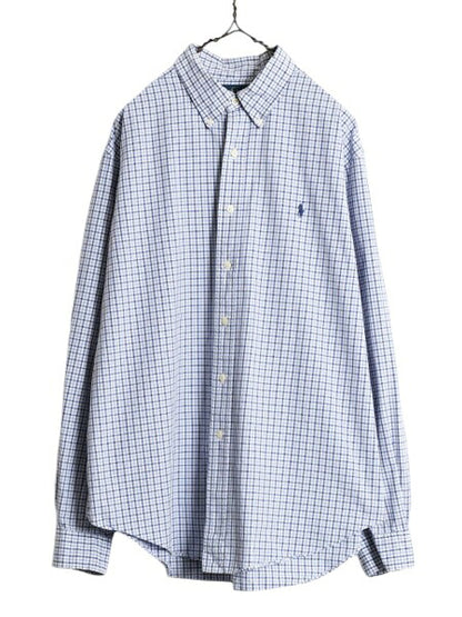 90s ラルフローレン チェック 長袖 ボタンダウン シャツ メンズ XL / 古着 90年代 オールド ポロ 長袖シャツ ワイシャツ ワンポイント BD