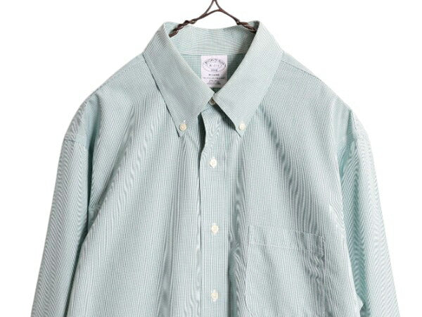 ブルックスブラザーズ チェック 長袖 ボタンダウン シャツ メンズ L 程/ Brooks Brothers ノーアイロン ワイシャツ ポケット付き ツートン