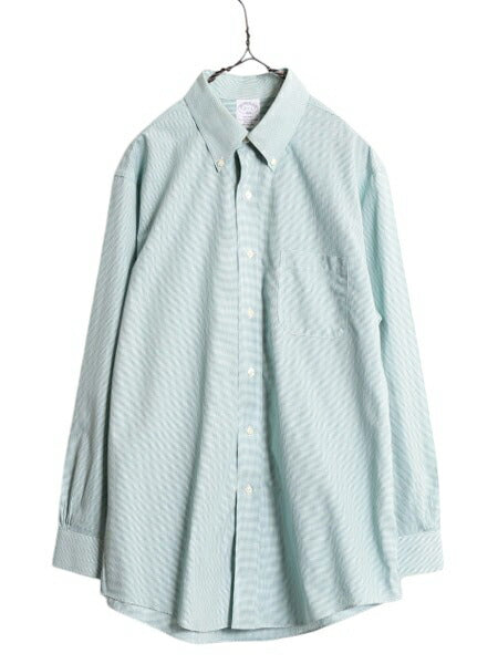 ブルックスブラザーズ チェック 長袖 ボタンダウン シャツ メンズ L 程/ Brooks Brothers ノーアイロン ワイシャツ ポケット付き ツートン