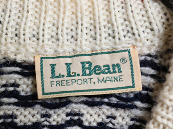 80s エルエルビーン ノルディック ウール ニット セーター メンズ レディース S 程/ ヴィンテージ LLBEAN バーズアイ フェアアイル 総柄 白