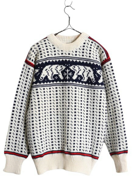 80s エルエルビーン ノルディック ウール ニット セーター メンズ レディース S 程/ ヴィンテージ LLBEAN バーズアイ フェアアイル 総柄 白