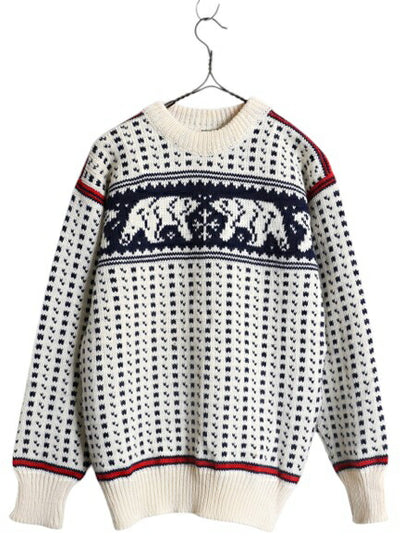 80s エルエルビーン ノルディック ウール ニット セーター メンズ レディース S 程/ ヴィンテージ LLBEAN バーズアイ フェアアイル 総柄 白