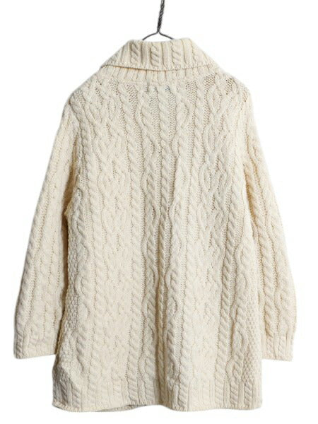 アイルランド製 aran crafts フィッシャーマン メリノ ウール ニット カーディガン レディース M / 古着 ケーブル セーター アラン 前開き