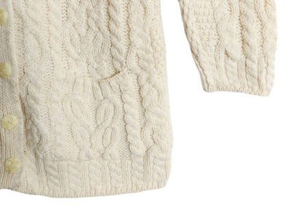 アイルランド製 aran crafts フィッシャーマン メリノ ウール ニット カーディガン レディース M / 古着 ケーブル セーター アラン 前開き