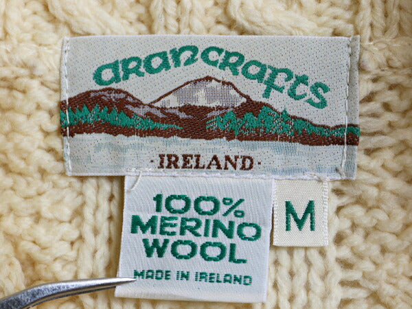 アイルランド製 aran crafts フィッシャーマン メリノ ウール ニット カーディガン レディース M / 古着 ケーブル セーター アラン 前開き
