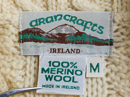 アイルランド製 aran crafts フィッシャーマン メリノ ウール ニット カーディガン レディース M / 古着 ケーブル セーター アラン 前開き