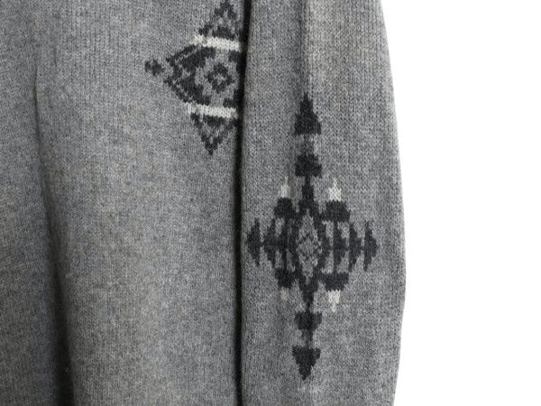 ペンドルトン ネイティブ 総柄 ウール ニット セーター メンズ S 古着 PENDLETON ミドルゲージ モックネック デザイン ハイネック グレー