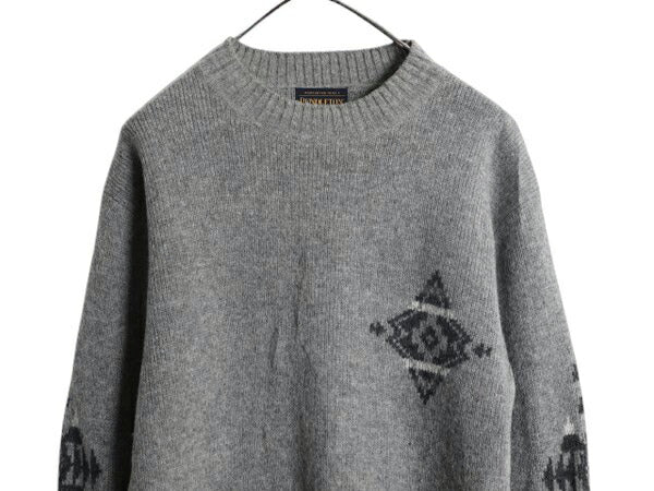 ペンドルトン ネイティブ 総柄 ウール ニット セーター メンズ S 古着 PENDLETON ミドルゲージ モックネック デザイン ハイネック グレー