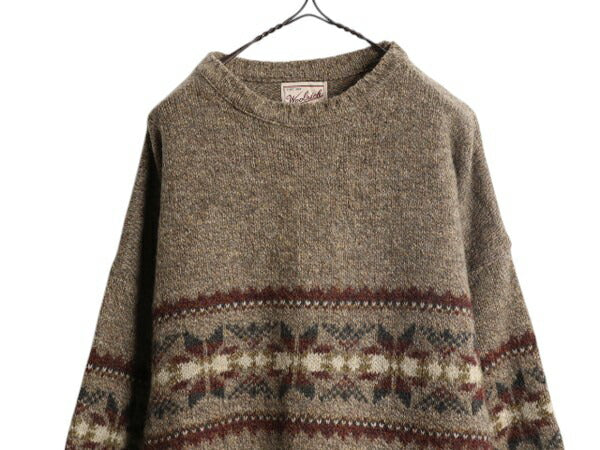90s USA製 ウールリッチ ノルディック 総柄 ニット セーター メンズ XL / 古着 90年代 オールド Woolrich アウトドア ウール ミドルゲージ