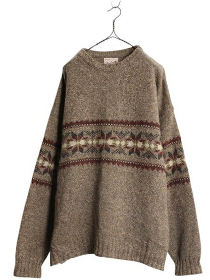 90s USA製 ウールリッチ ノルディック 総柄 ニット セーター メンズ XL / 古着 90年代 オールド Woolrich アウトドア ウール ミドルゲージ