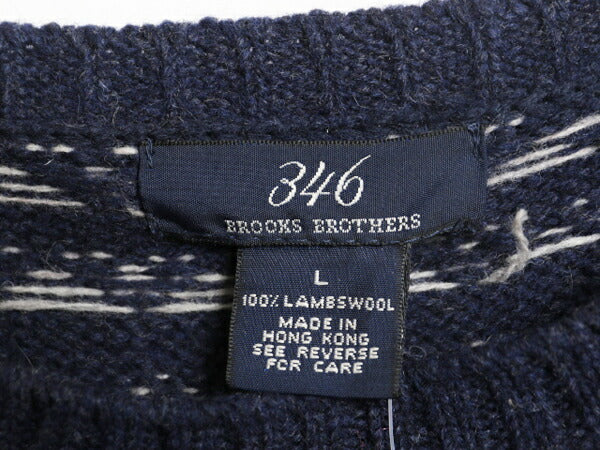 デッドストック ブルックスブラザーズ ウール ニット セーター メンズ L クルーネック バーズアイ ノルディック 総柄 Brooks Brothers 346
