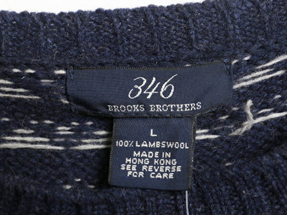 デッドストック ブルックスブラザーズ ウール ニット セーター メンズ L クルーネック バーズアイ ノルディック 総柄 Brooks Brothers 346
