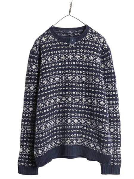 デッドストック ブルックスブラザーズ ウール ニット セーター メンズ L クルーネック バーズアイ ノルディック 総柄 Brooks Brothers 346