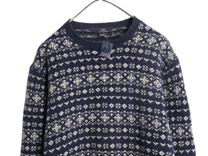 デッドストック ブルックスブラザーズ ウール ニット セーター メンズ L クルーネック バーズアイ ノルディック 総柄 Brooks Brothers 346