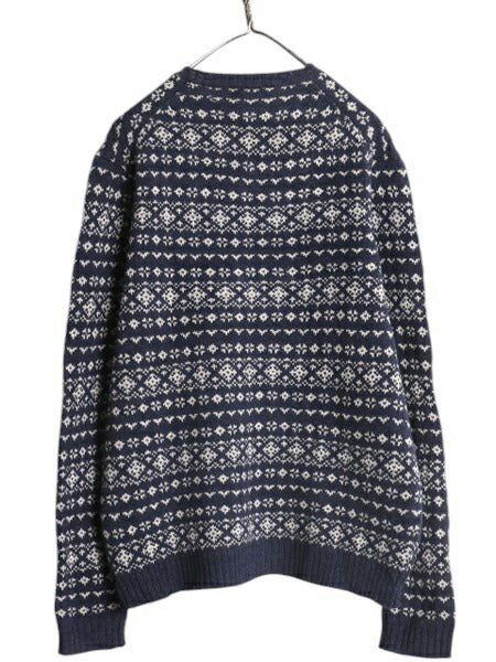 デッドストック ブルックスブラザーズ ウール ニット セーター メンズ L クルーネック バーズアイ ノルディック 総柄 Brooks Brothers 346