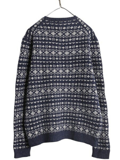 デッドストック ブルックスブラザーズ ウール ニット セーター メンズ L クルーネック バーズアイ ノルディック 総柄 Brooks Brothers 346