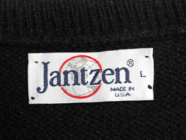 80s USA製 ジャンセン Vネック ウール ニット ベスト メンズ L 黒 古着 ヴィンテージ Jantzen プルオーバー 重ね着 シンプル 無地 ブラック
