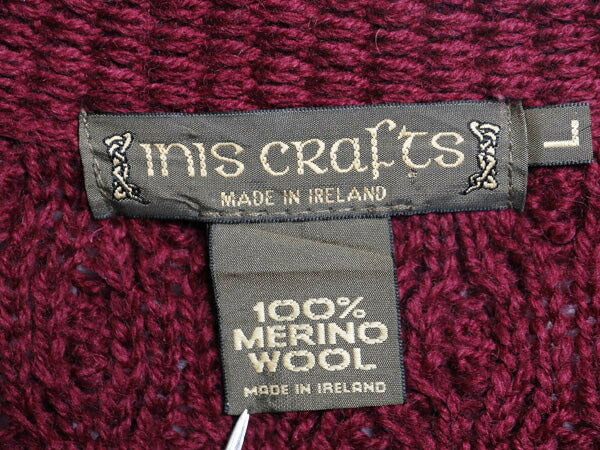 90s アイルランド製 INIS CRAFTS フルジップ フィッシャーマン ニット セーター レディース L / オールド  メリノ ウール アラン ケーブル