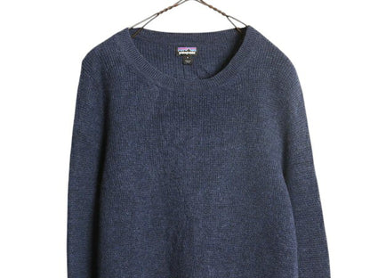 パタゴニア メリノ ウール 長袖 ワッフル ニット セーター レディース S 古着 16年製 Patagonia アウトドア 無地 薄手 クルーネック 青 紺