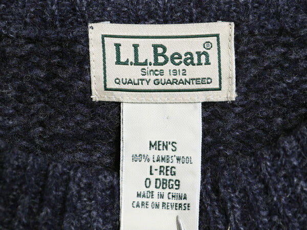 00s エルエルビーン ラム ウール ニット セーター メンズ L 古着 オールド LLBEAN 無地 クルーネック ミドルゲージ アウトドア 杢 ネイビー