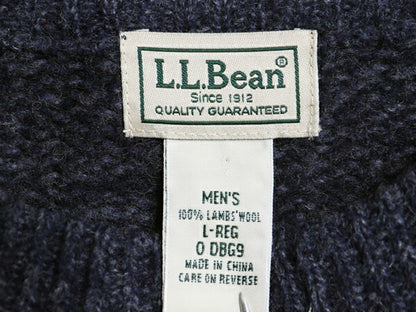 00s エルエルビーン ラム ウール ニット セーター メンズ L 古着 オールド LLBEAN 無地 クルーネック ミドルゲージ アウトドア 杢 ネイビー