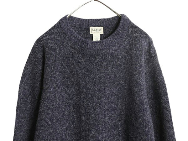 00s エルエルビーン ラム ウール ニット セーター メンズ L 古着 オールド LLBEAN 無地 クルーネック ミドルゲージ アウトドア 杢 ネイビー