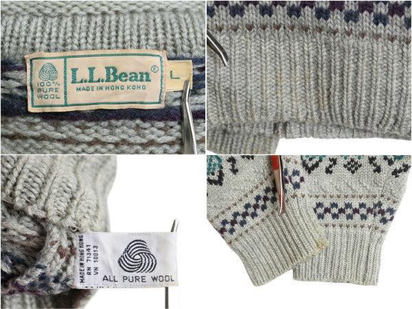 80s エルエルビーン ロールネック ウール ニット セーター メンズ L / 古着 ヴィンテージ LLBEAN フェアアイル ノルディック 総柄 旧タグ