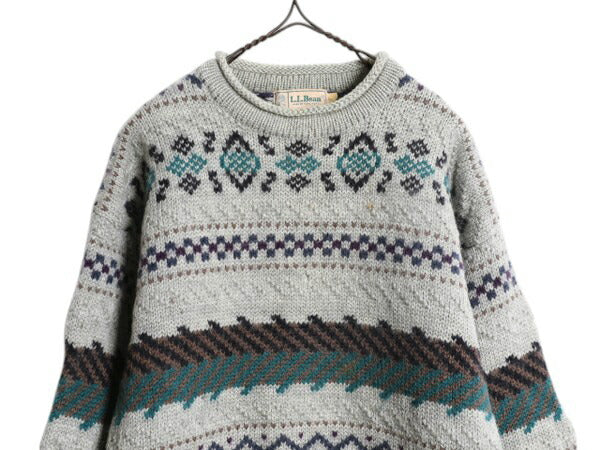 80s エルエルビーン ロールネック ウール ニット セーター メンズ L / 古着 ヴィンテージ LLBEAN フェアアイル ノルディック 総柄 旧タグ