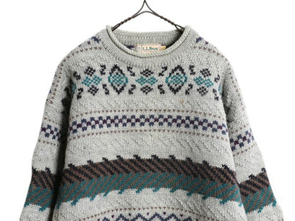 80s エルエルビーン ロールネック ウール ニット セーター メンズ L / 古着 ヴィンテージ LLBEAN フェアアイル ノルディック 総柄 旧タグ