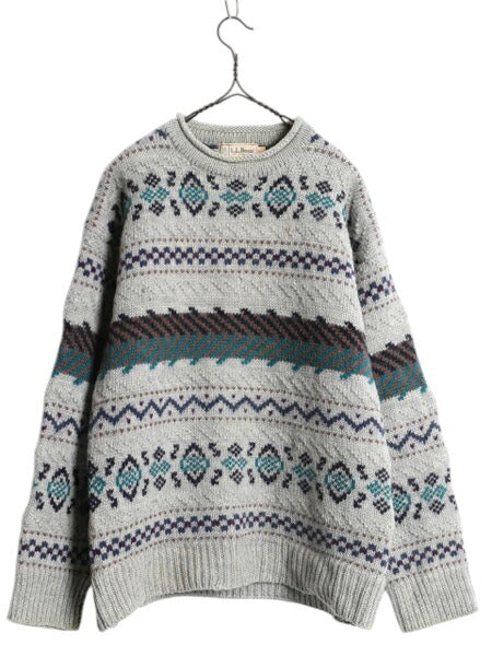 80s エルエルビーン ロールネック ウール ニット セーター メンズ L / 古着 ヴィンテージ LLBEAN フェアアイル ノルディック 総柄 旧タグ