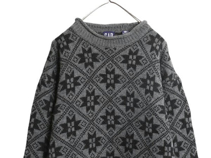 90s OLD GAP ロールネック ウール ニット セーター メンズ XL 90年代 オールド ギャップ 旧タグ 大きいサイズ ツートン ノルディック 総柄