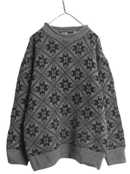 90s OLD GAP ロールネック ウール ニット セーター メンズ XL 90年代 オールド ギャップ 旧タグ 大きいサイズ ツートン ノルディック 総柄