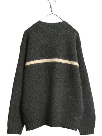 00s J CREW ボーダー シェットランド ウール ニット セーター メンズ XL 00年代 オールド ジェイクルー 大きいサイズ ミドルゲージ カーキ