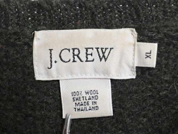 00s J CREW ボーダー シェットランド ウール ニット セーター メンズ XL 00年代 オールド ジェイクルー 大きいサイズ ミドルゲージ カーキ