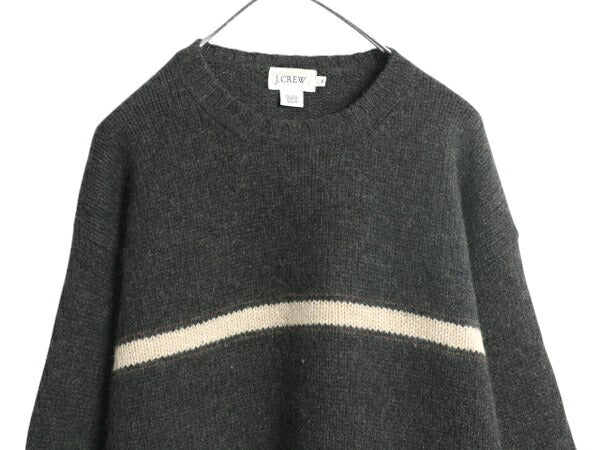 00s J CREW ボーダー シェットランド ウール ニット セーター メンズ XL 00年代 オールド ジェイクルー 大きいサイズ ミドルゲージ カーキ