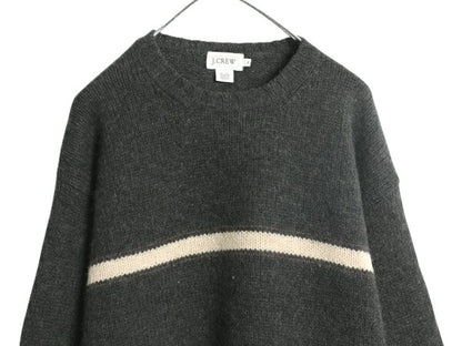 00s J CREW ボーダー シェットランド ウール ニット セーター メンズ XL 00年代 オールド ジェイクルー 大きいサイズ ミドルゲージ カーキ